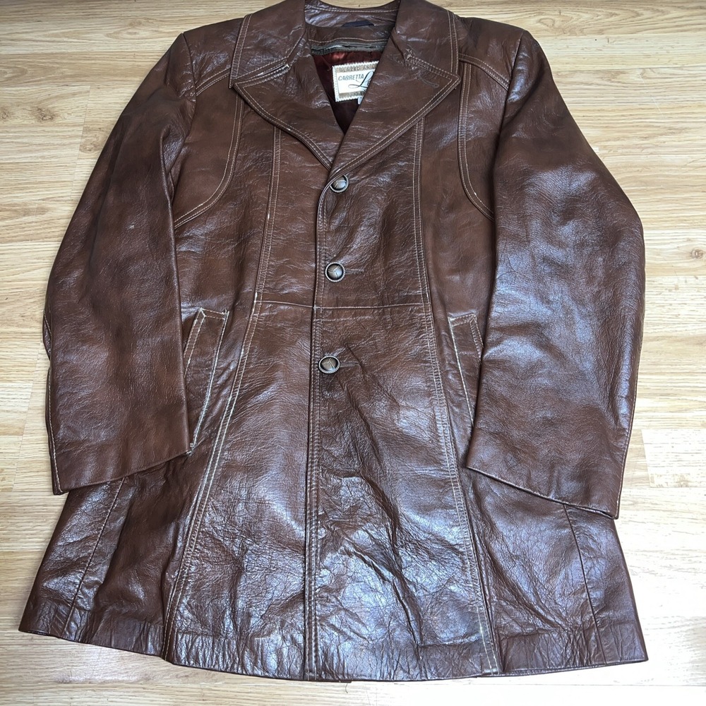 Vintage Grais Cabretta  Brown Leather Jacket Removable‎ Liner Men's 40 Regular